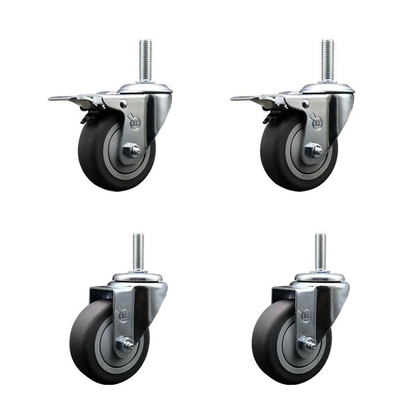 Service Caster 35 Inch Thermoplastic Rubber Swivel 58 Inch Threaded Stem Caster Set 2 Total Lock Brakes SCC-TSTTL20S3514-TPRB-58212-2-S-2 - main